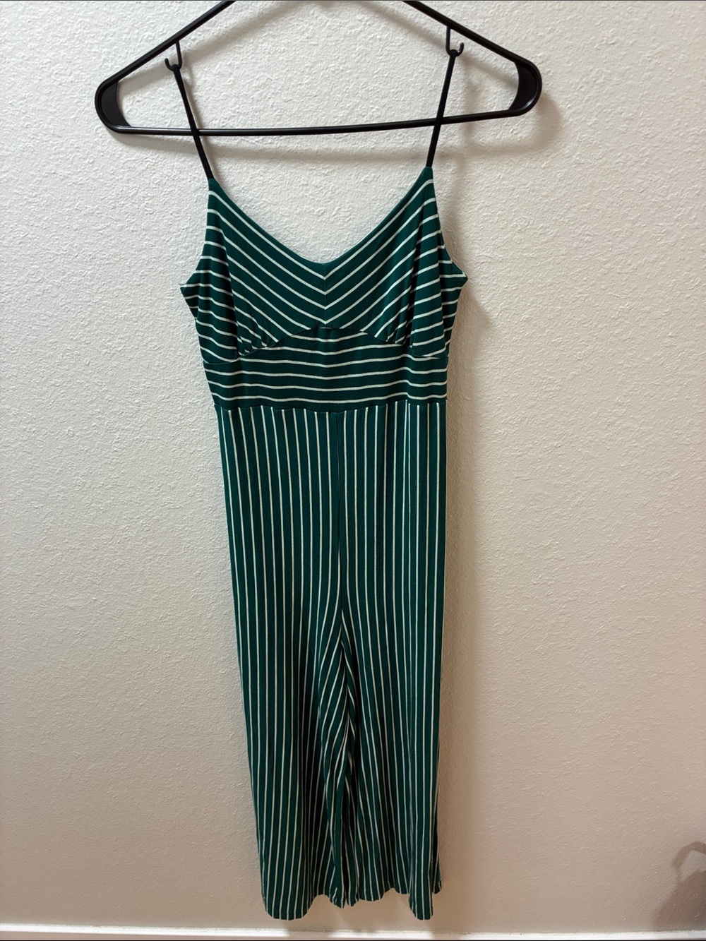 Green Striped Spaghetti-Strap Jumpsuit